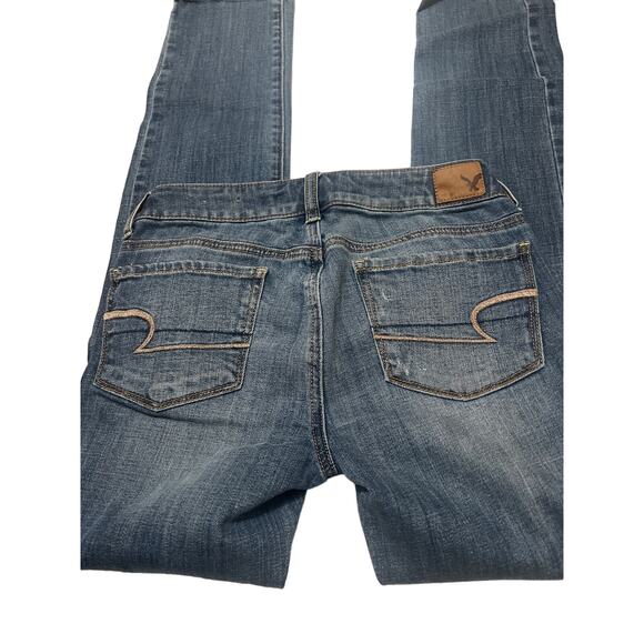 American Eagle Distressed Skinny Stretch Ripped Knees Blue Jeans Size 2 - Picture 4 of 13